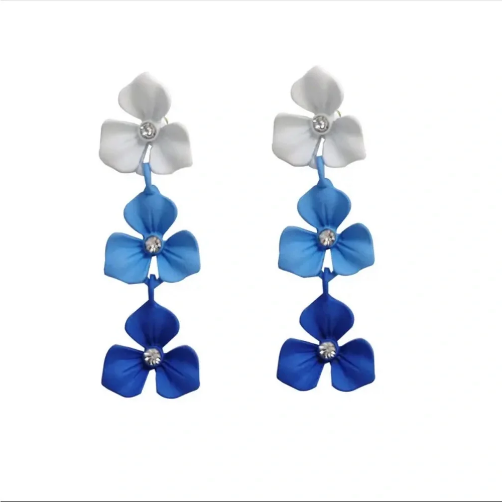 Gradient Blue Floral CZ Earrings